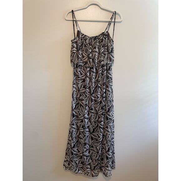 Calvin Klein Size 6 Brown Cream Tropical Maxi Dress Sleeveless Spaghetti Straps - Picture 1 of 5
